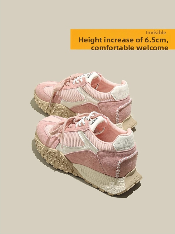 Pantofi sport tip Dad shoes: partea superioară din piele naturală și material textil, înălțime a tocului 6–8 cm, talpă din cauciuc, închidere cu șireturi