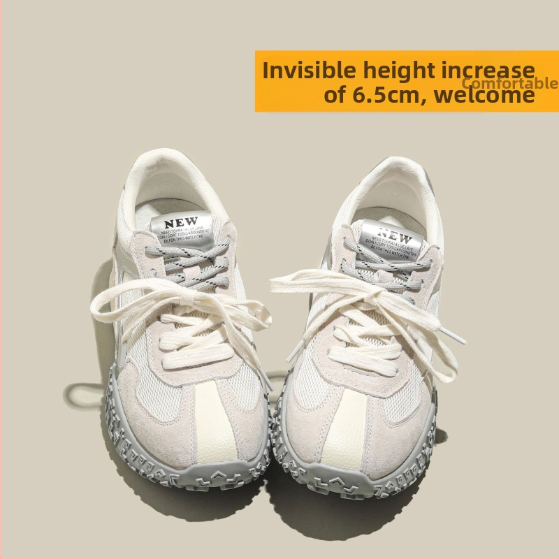 Pantofi sport tip Dad shoes: partea superioară din piele naturală și material textil, înălțime a tocului 6–8 cm, talpă din cauciuc, închidere cu șireturi