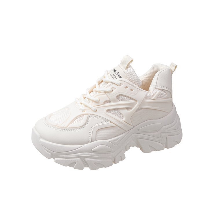 Ženske tenisice tipa daddy shoes s okruglim vrhom, gornji dio od PU i mrežice, vezanje sprijeda, srednja peta 3–5 cm, gumeni potplat