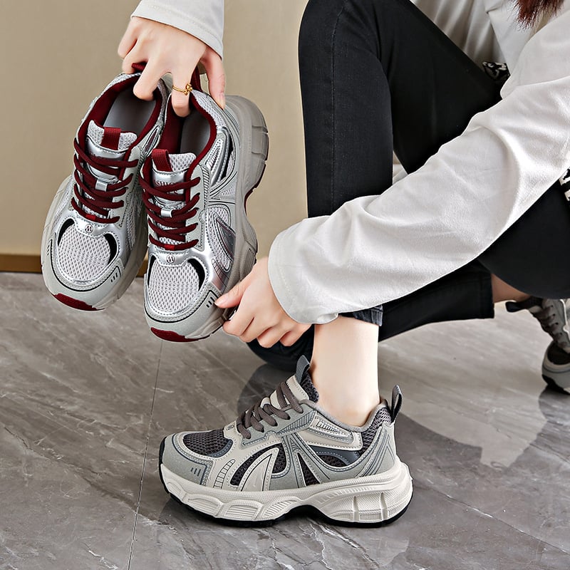 Ženske tenisice u stilu dad shoes, gornji dio PU+ mreža, okrugli nos, visina pete 3-5 cm, gumeni potplat, vezanje