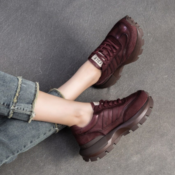 Pantofi Forrest Gump pentru femei – talpă groasă pentru creșterea înălțimii, partea superioară din piele de vită de nivel secund, talpă din spumă de cauciuc, branț din piele de porc