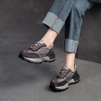 Pantofi Forrest Gump pentru femei – talpă groasă pentru creșterea înălțimii, partea superioară din piele de vită de nivel secund, talpă din spumă de cauciuc, branț din piele de porc