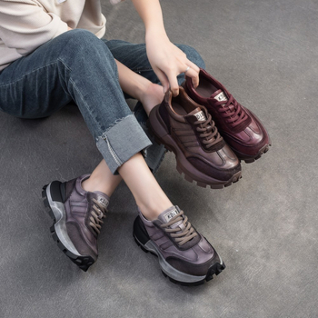 Pantofi Forrest Gump pentru femei – talpă groasă pentru creșterea înălțimii, partea superioară din piele de vită de nivel secund, talpă din spumă de cauciuc, branț din piele de porc