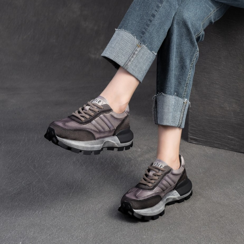 Pantofi Forrest Gump pentru femei – talpă groasă pentru creșterea înălțimii, partea superioară din piele de vită de nivel secund, talpă din spumă de cauciuc, branț din piele de porc