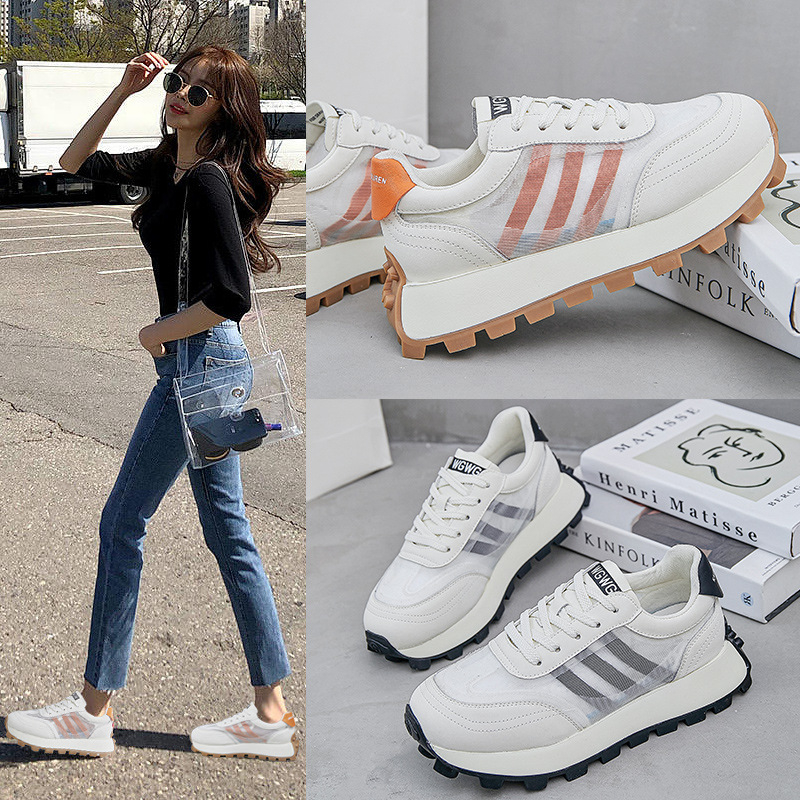 Ženske Forrest Gump tenisice, sportsko-casual stil, gornji dio od dvostruke kože i tkanine, prozračna mreža, srednji potpetica 3–5 cm, gumena potplat
