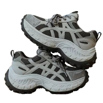 Pantofi damă dad shoes cu talpă groasă – partea superioară din velur de vită și material textil, închidere cu șiret în față, branț EVA