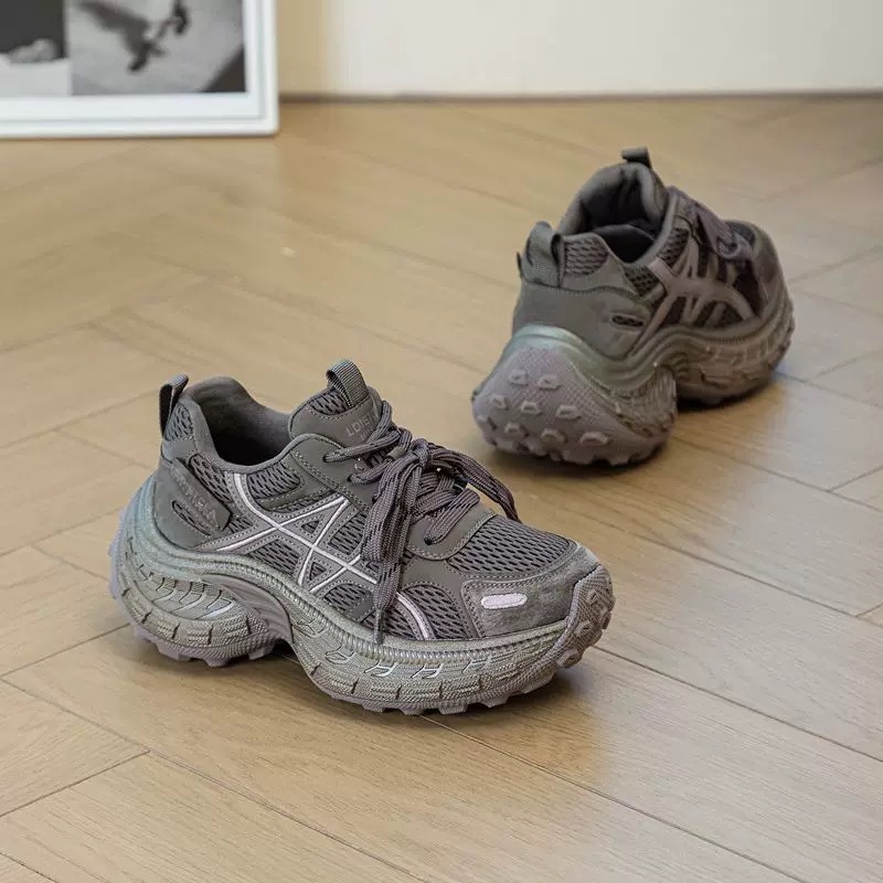 Pantofi damă dad shoes cu talpă groasă – partea superioară din velur de vită și material textil, închidere cu șiret în față, branț EVA