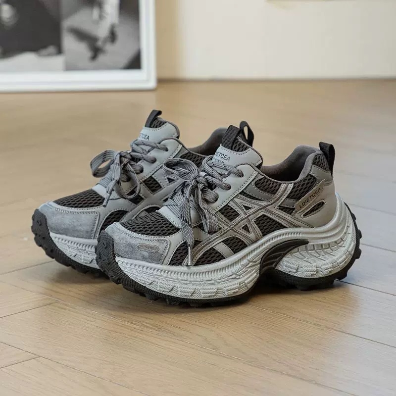 Pantofi damă dad shoes cu talpă groasă – partea superioară din velur de vită și material textil, închidere cu șiret în față, branț EVA