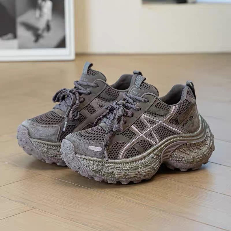 Pantofi damă dad shoes cu talpă groasă – partea superioară din velur de vită și material textil, închidere cu șiret în față, branț EVA