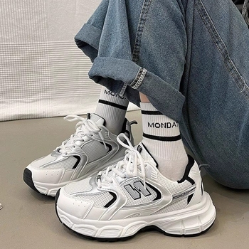 Ženske Dad Shoes – korejskog stila, lagane, debeli potplat, PU gornji dio, okrugli vrh