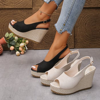 Σε απόθεμα Ρωμαϊκά σανδάλια με δάχτυλο σε σχήμα ψαριού, με κεκλιμένο υψηλό τακούνι και σόλα από καουτσούκ 9,9 cm