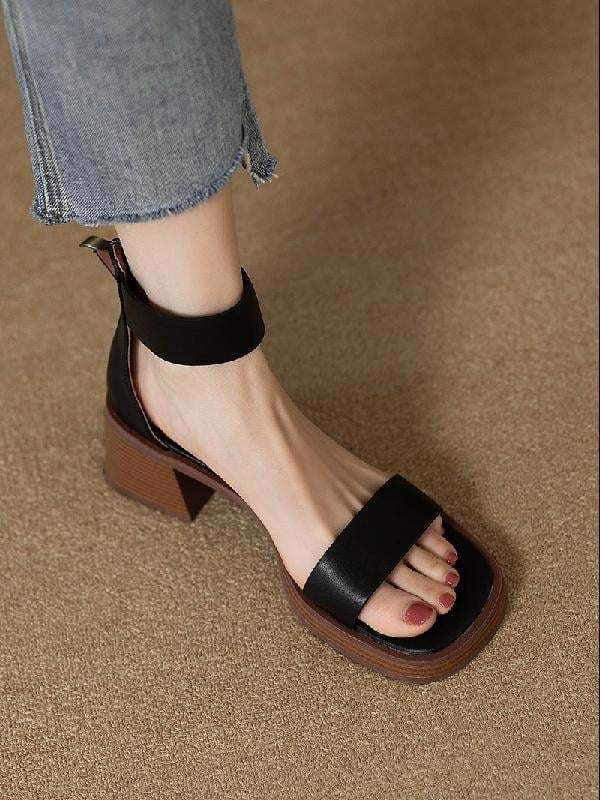 Γυναικείες ρωμαϊκές σανδάλες με ρετρό στυλ, πάνω μέρος από υπερ-ίνες, στρογγυλή μύτη, σόλα από καουτσούκ.