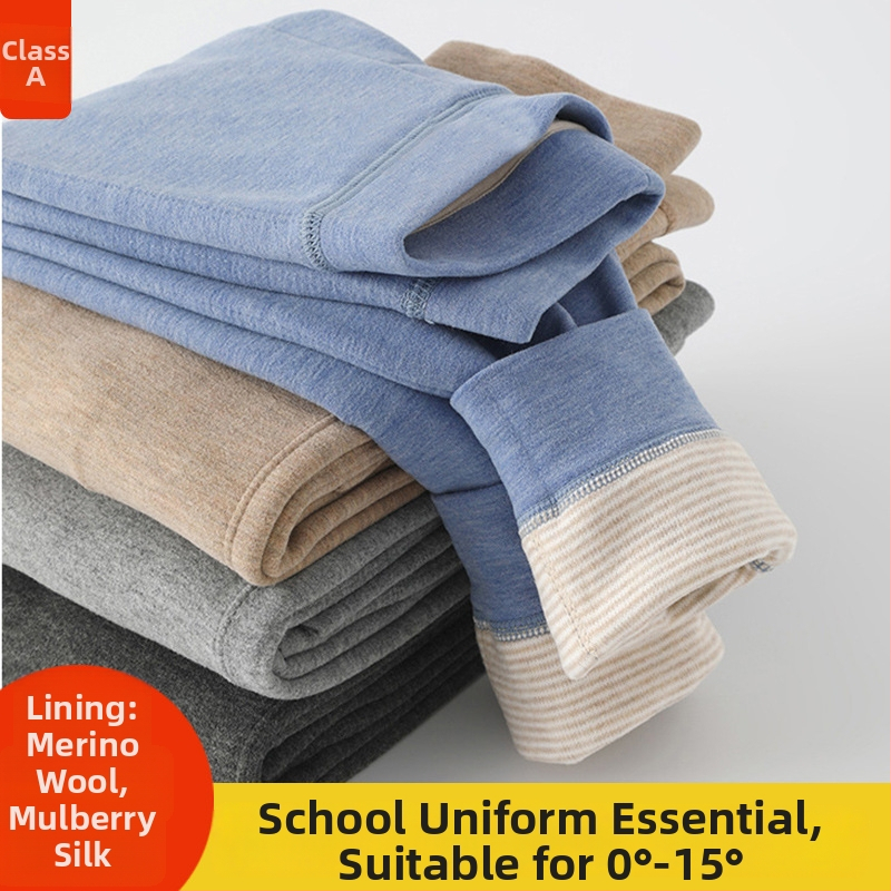 Gyerekeknek téli hosszú termo nadrág fleece-belsővel, magas derekú, 90% poliészter