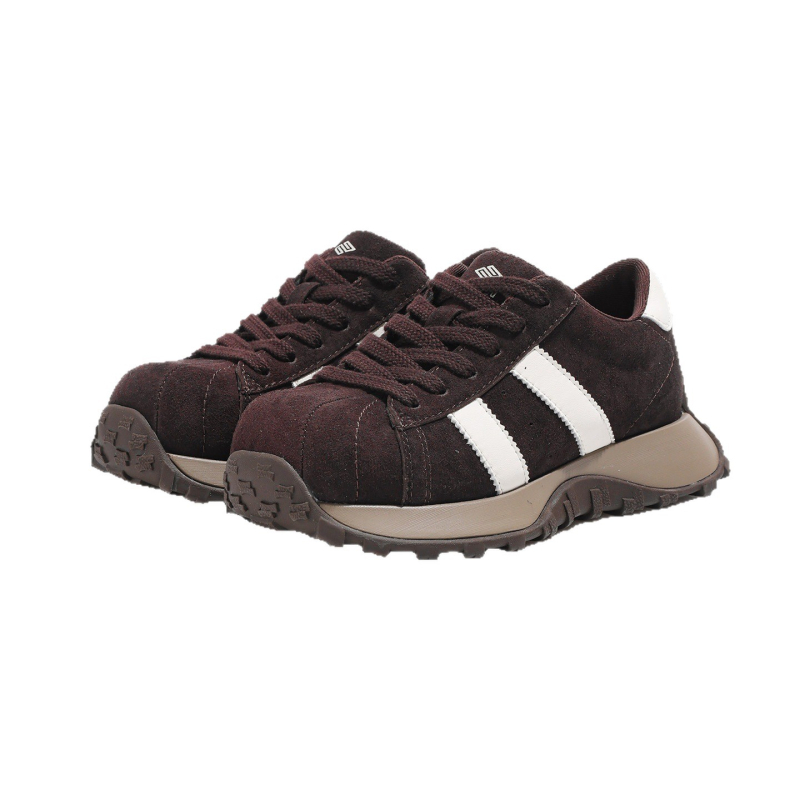 Ženske tenisice u stilu njemačke vojske s debelim potplatom, gornji dio od sintetičke kože/suede, okrugli vrh, niski đon 1–3 cm, vezanje, prugasti uzorak