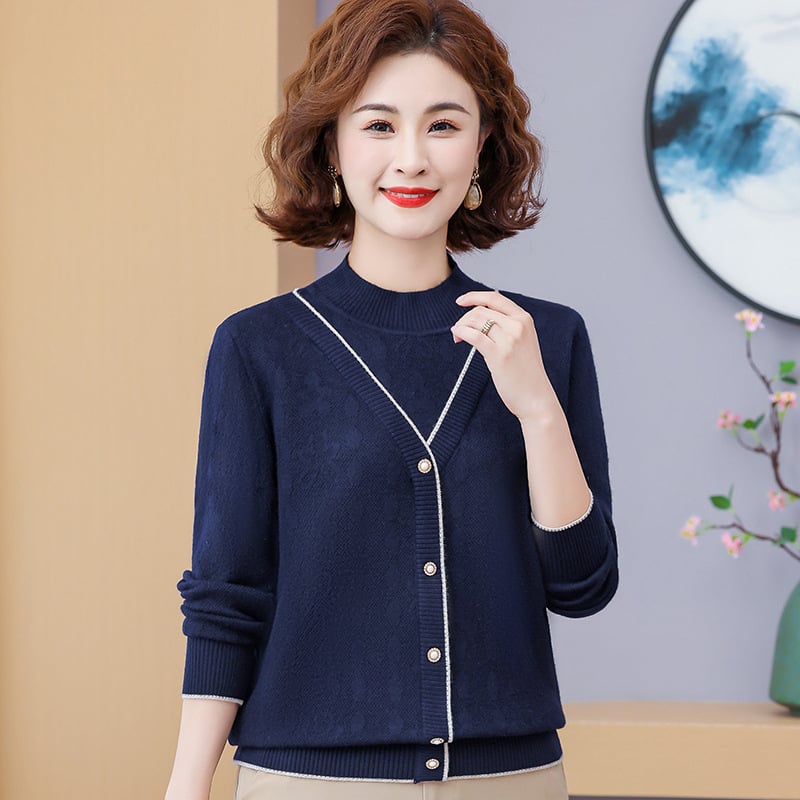 Dámsky pletený sveter s polovičnou vysokou rolákou, voľný strih, dlhé rukávy, zmes polyesteru a vlny