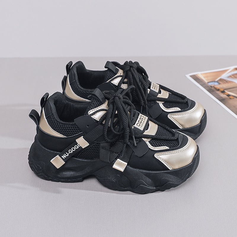 Ženske tenisice dad shoes, korejska verzija, gornji dio PU+ mreža, visina pete 3–5 cm, gumeni potplat, vezanje