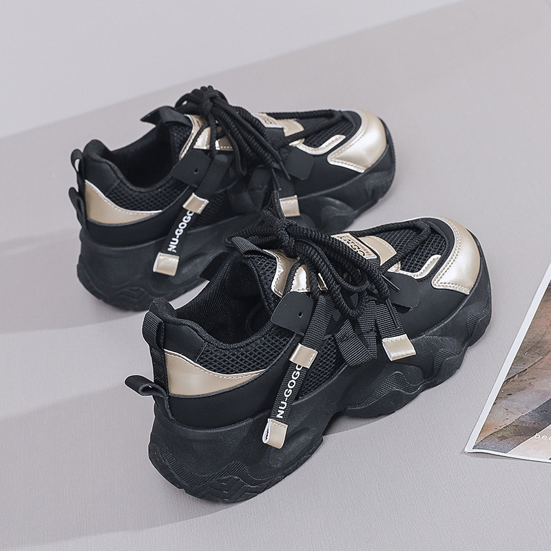 Ženske tenisice dad shoes, korejska verzija, gornji dio PU+ mreža, visina pete 3–5 cm, gumeni potplat, vezanje