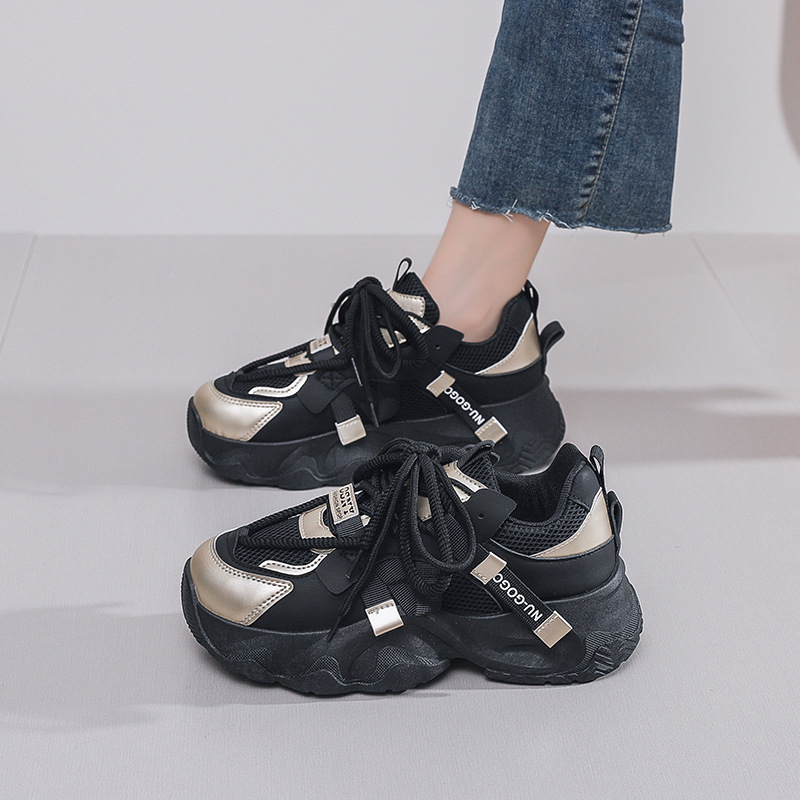 Ženske tenisice dad shoes, korejska verzija, gornji dio PU+ mreža, visina pete 3–5 cm, gumeni potplat, vezanje