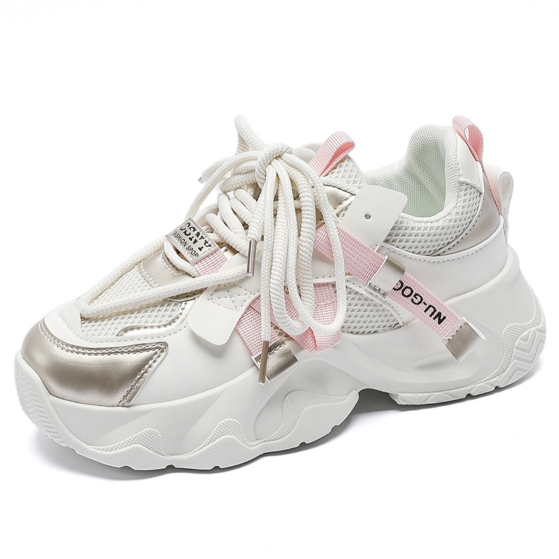 Ženske tenisice dad shoes, korejska verzija, gornji dio PU+ mreža, visina pete 3–5 cm, gumeni potplat, vezanje