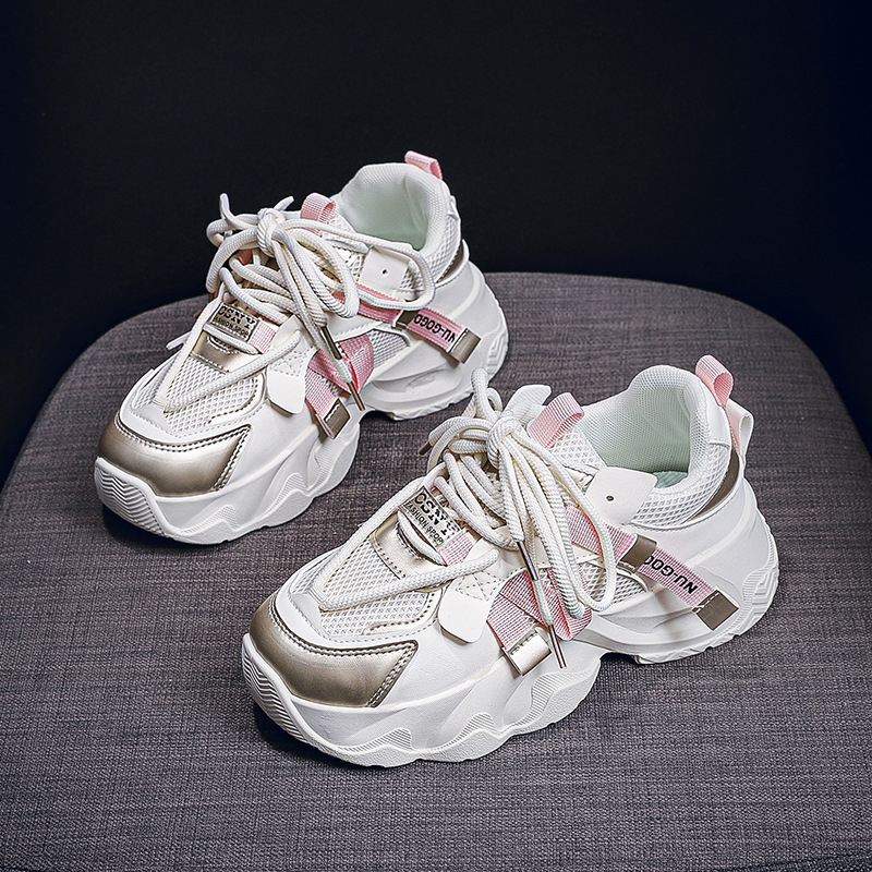 Ženske tenisice dad shoes, korejska verzija, gornji dio PU+ mreža, visina pete 3–5 cm, gumeni potplat, vezanje