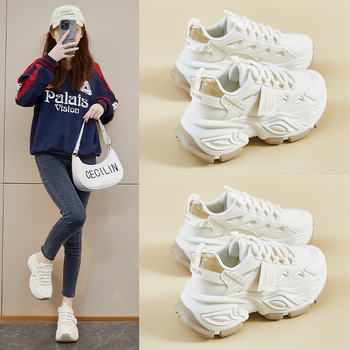 Női dad shoes stílusú sportcipő – PU felsőrész, magas felső rész, gumitalp, 3–5 cm sarokmagasság, kerek orr, elöl fűzős zárás