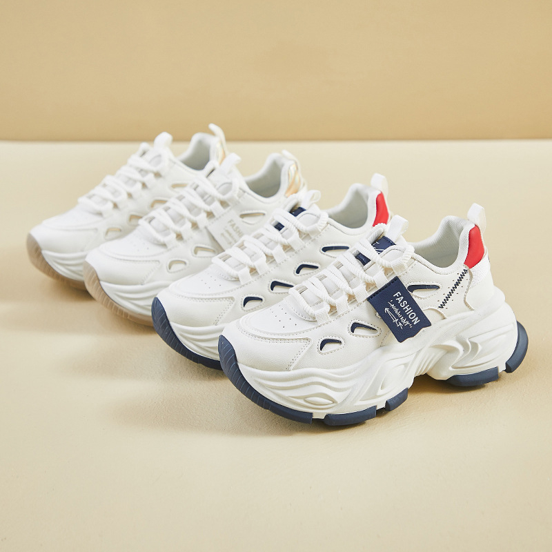 Női dad shoes stílusú sportcipő – PU felsőrész, magas felső rész, gumitalp, 3–5 cm sarokmagasság, kerek orr, elöl fűzős zárás