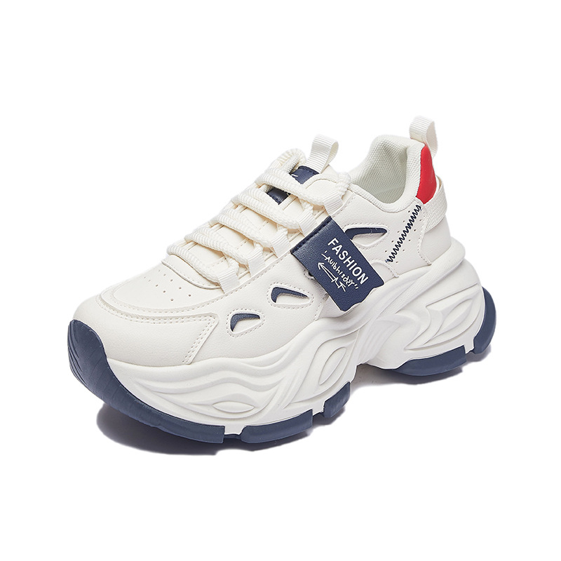 Női dad shoes stílusú sportcipő – PU felsőrész, magas felső rész, gumitalp, 3–5 cm sarokmagasság, kerek orr, elöl fűzős zárás