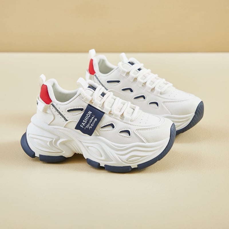 Női dad shoes stílusú sportcipő – PU felsőrész, magas felső rész, gumitalp, 3–5 cm sarokmagasság, kerek orr, elöl fűzős zárás