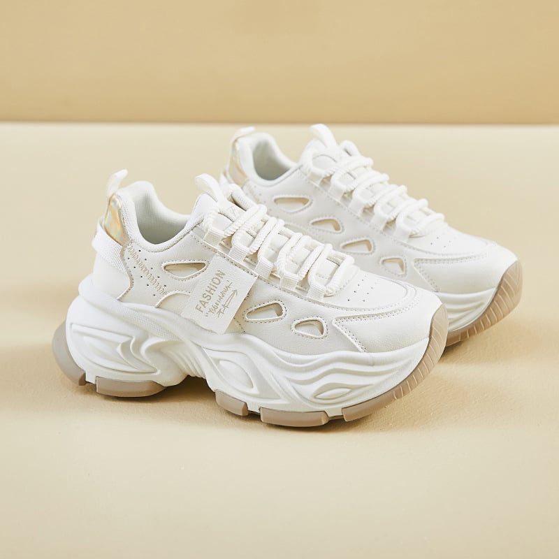 Női dad shoes stílusú sportcipő – PU felsőrész, magas felső rész, gumitalp, 3–5 cm sarokmagasság, kerek orr, elöl fűzős zárás