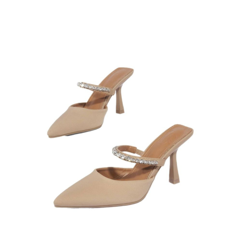 Lumi Show Sandale s oštrim nosom, PU gornji dio, Ravne sandale, Vintage stil, Ultra visoki tanki pet (>8 cm), gumeni potplat