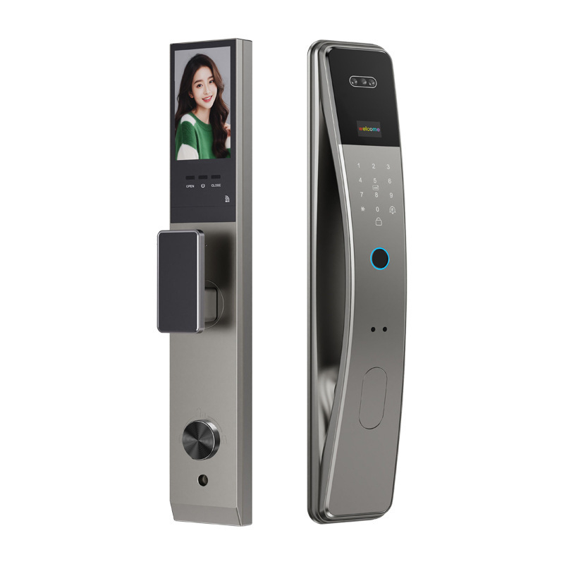 Lacăt inteligent pentru ușă cu amprentă, venă palmară, recunoaștere facială și parolă – Deblocare de la distanță Tuya WiFi, 100 de amprente înregistrate, scanare 0,01 s, FAR 0,01%, FRR 0,1%