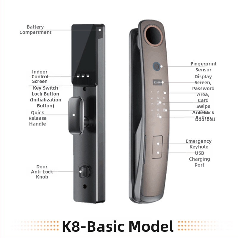 Lacăt inteligent pentru ușă cu amprentă, venă palmară, recunoaștere facială și parolă – Deblocare de la distanță Tuya WiFi, 100 de amprente înregistrate, scanare 0,01 s, FAR 0,01%, FRR 0,1%
