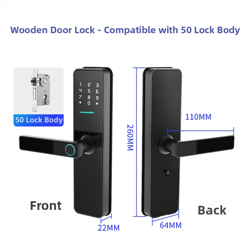 Lacăt inteligent pentru ușă cu amprentă, venă palmară, recunoaștere facială și parolă – Deblocare de la distanță Tuya WiFi, 100 de amprente înregistrate, scanare 0,01 s, FAR 0,01%, FRR 0,1%