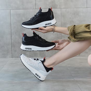 Női Air-Cushion Flyknit sportcipő, minden évszakban, légáteresztő, magasság növelő 6–8 cm, alacsony profil, elöl kötés