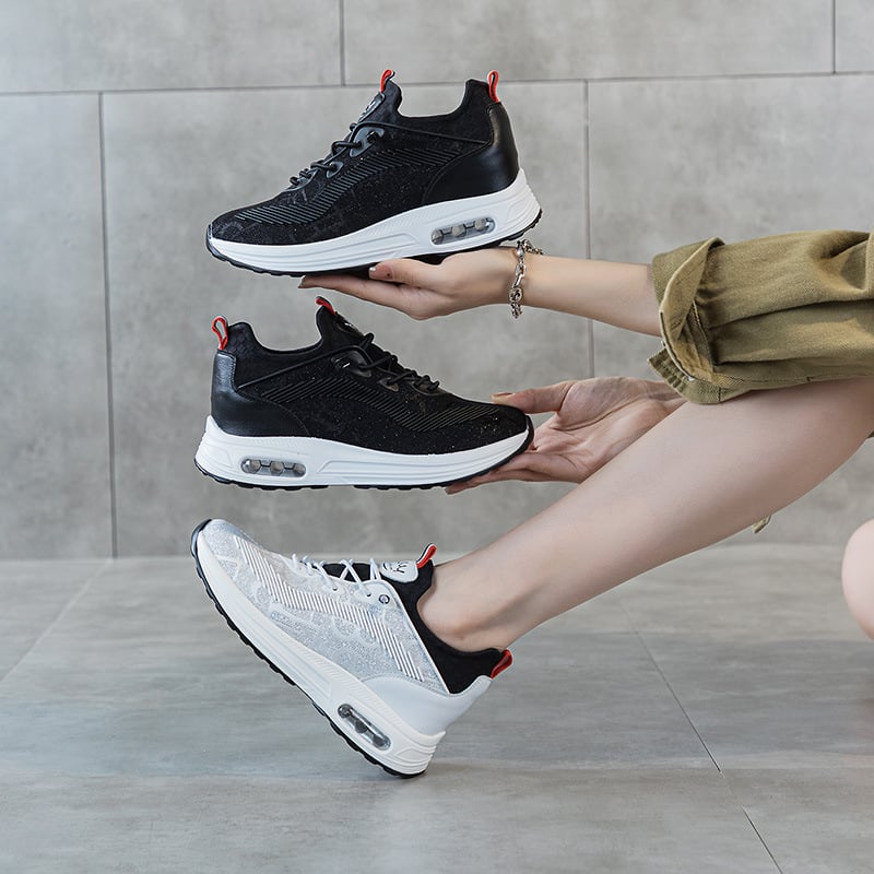 Női Air-Cushion Flyknit sportcipő, minden évszakban, légáteresztő, magasság növelő 6–8 cm, alacsony profil, elöl kötés