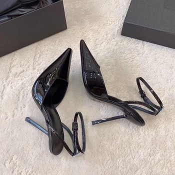 Damske sandale s mikrovlaknom gornjom, zatvorenim prstom, rhinestones, tanka potpetica 6–8 cm