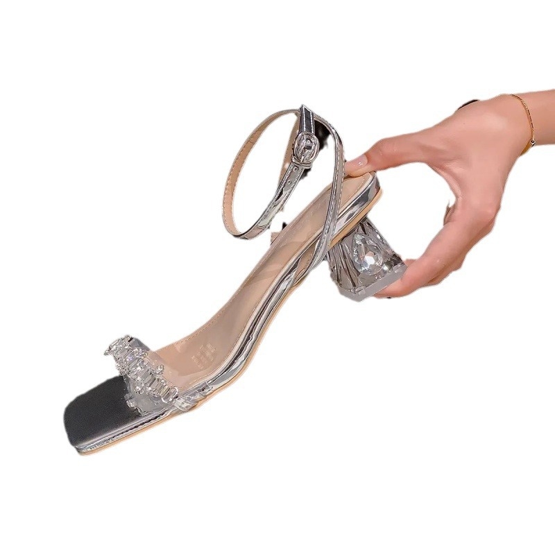 Női rhinestone magas sarkú szandál, nyitott orrú, kettéválasztott lábujj, PU felső rész, gumi talp