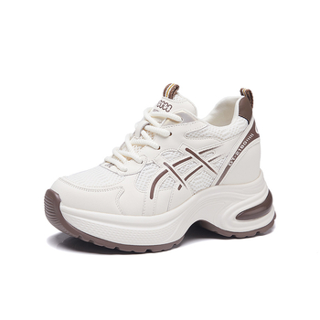 Női könnyű, lélegző sportcipő két réteg bőr és háló felsőrész, PU talpbetét, PU talp, színes blokk minta, fűzőzár, alacsony boka, kerek orr, tavasz-nyár-őszre