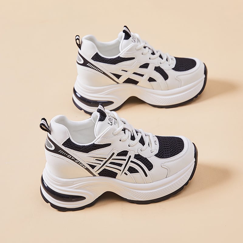 Női könnyű, lélegző sportcipő két réteg bőr és háló felsőrész, PU talpbetét, PU talp, színes blokk minta, fűzőzár, alacsony boka, kerek orr, tavasz-nyár-őszre