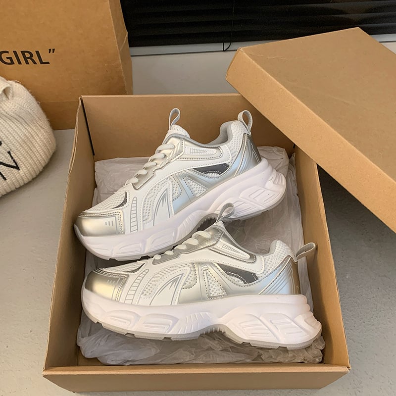 Női vastag talpú sportcipő - PU felső rész, kerek orr, EVA belső talp, gumitalp, sarokmagasság 3–5 cm