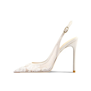 Guoar дамски сандали с отворена задна част, дантелена мрежа, катарама, тънък стилетен ток над 8 см, заострен нос, дишащи