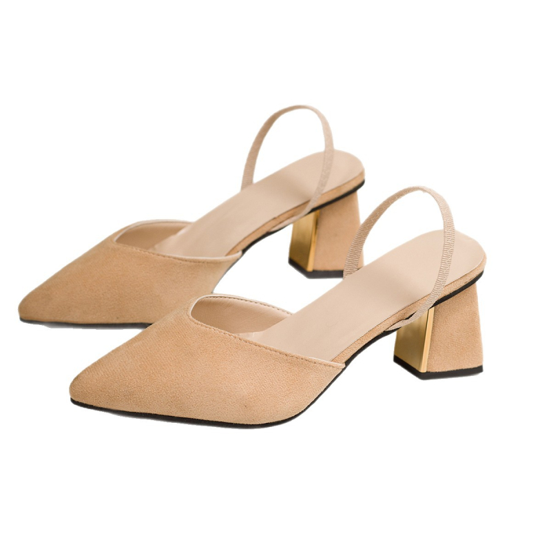 Ženske sandale s oštrim nosom i debelim 3–6 cm potpeticama, PU gornji dio, gumeni potplat, moderan minimalistički stil