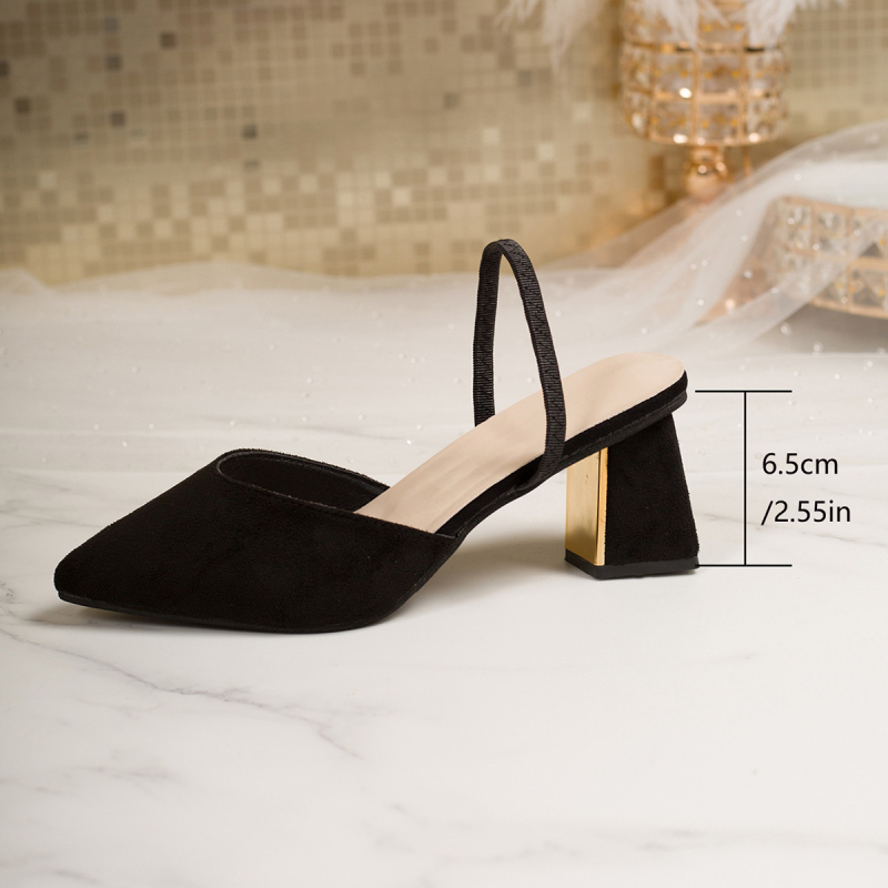 Ženske sandale s oštrim nosom i debelim 3–6 cm potpeticama, PU gornji dio, gumeni potplat, moderan minimalistički stil