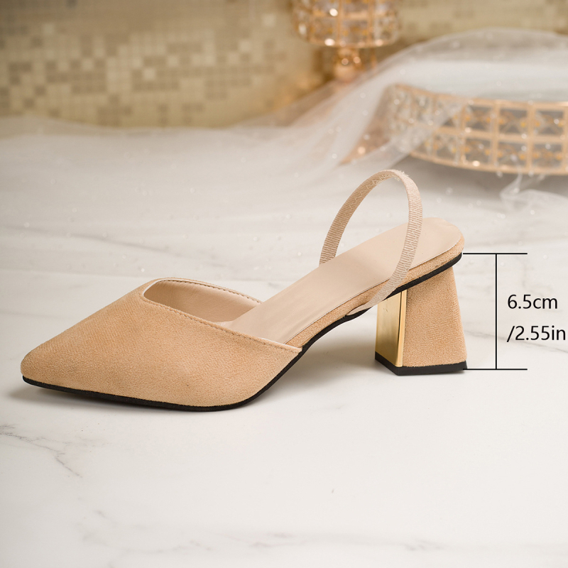 Ženske sandale s oštrim nosom i debelim 3–6 cm potpeticama, PU gornji dio, gumeni potplat, moderan minimalistički stil