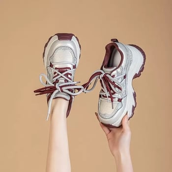 Női dad cipő belső 8 cm-es magasság növeléssel, valódi puha bőr felsőrész, gumihabos talp, koreai stílusú vastag talpú mindennapi cipő