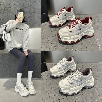 Női dad cipő belső 8 cm-es magasság növeléssel, valódi puha bőr felsőrész, gumihabos talp, koreai stílusú vastag talpú mindennapi cipő