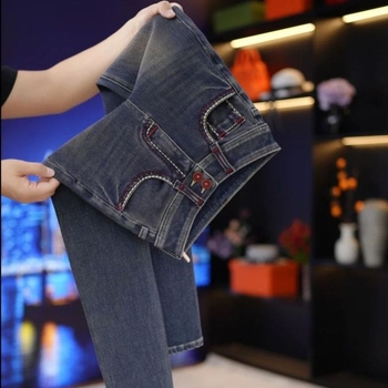 Jeans femei skinny, talie înaltă, elastice cu patru direcții, denim din bumbac cu spandex, căptușit cu fleece pentru toamnă și iarnă
