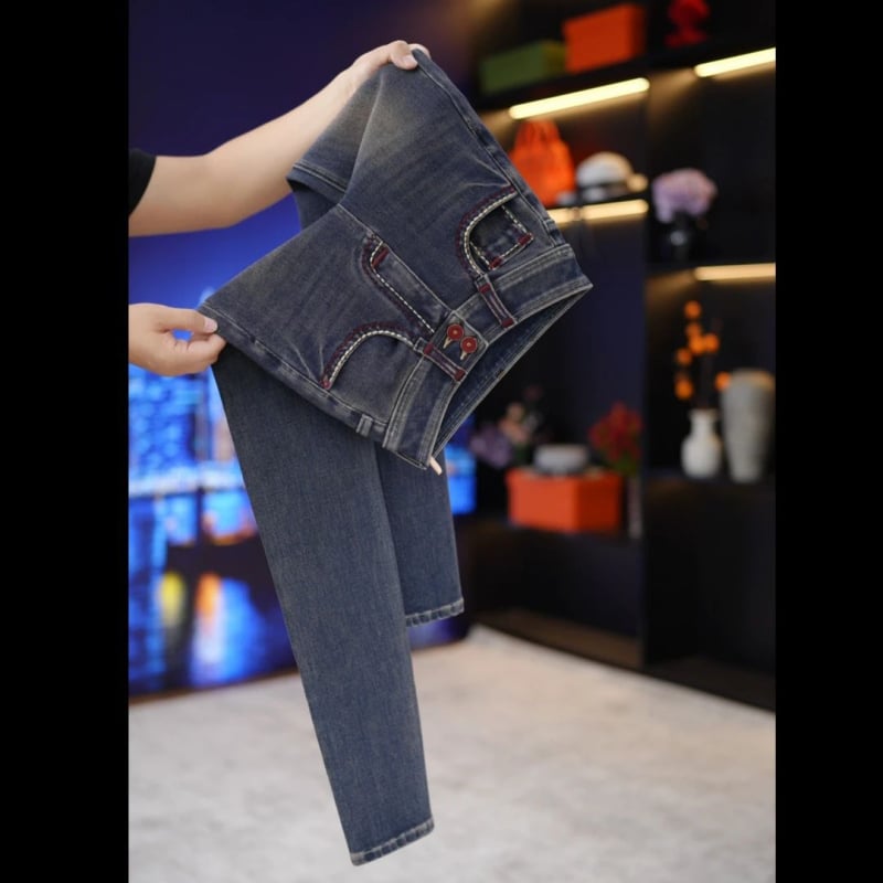 Jeans femei skinny, talie înaltă, elastice cu patru direcții, denim din bumbac cu spandex, căptușit cu fleece pentru toamnă și iarnă