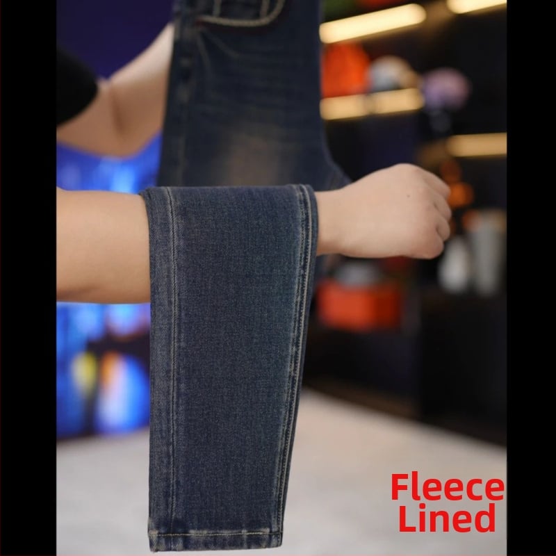Jeans femei skinny, talie înaltă, elastice cu patru direcții, denim din bumbac cu spandex, căptușit cu fleece pentru toamnă și iarnă