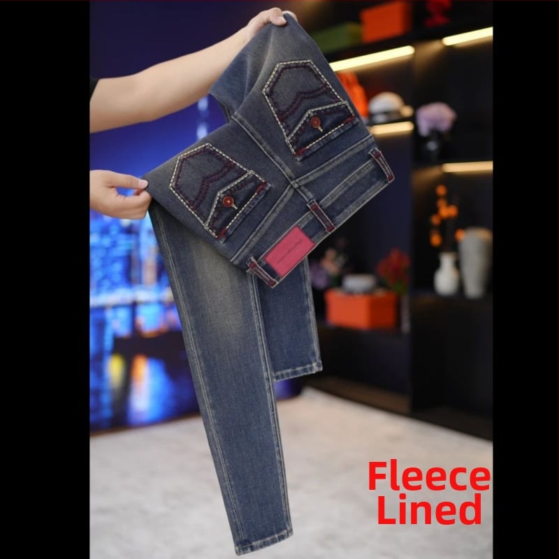 Jeans femei skinny, talie înaltă, elastice cu patru direcții, denim din bumbac cu spandex, căptușit cu fleece pentru toamnă și iarnă